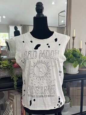 American Classics 100% Cotton Off-white Bad Moon Rising Tank w/Holes - Size S